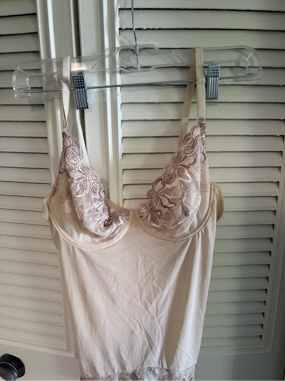 Beige Lace-Detail Shaping Chemise with Underwire Support
